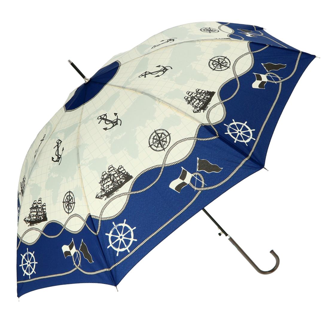 傘 レディース 長傘 ワンタッチ 通販 おしゃれ ブランド 大きめ 8本骨 雨傘 ジャンプ 耐風 スリム 60cm 8mm骨 かわいい かさ カサ 雨 雨の日 あめ 梅雨 アミュゾンスーラプルイ amusant sous la pluie 17490.マリンスカーフネイビー ・