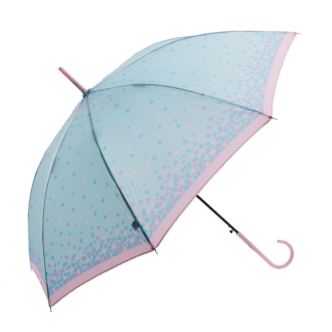 傘 レディース 長傘 ワンタッチ 通販 おしゃれ ブランド 大きめ 8本骨 雨傘 ジャンプ 耐風 スリム 60cm 8mm骨 かわいい かさ カサ 雨 雨の日 あめ 梅雨 アミュゾンスーラプルイ amusant sous la pluie 27710.裾ハートMINT ・
