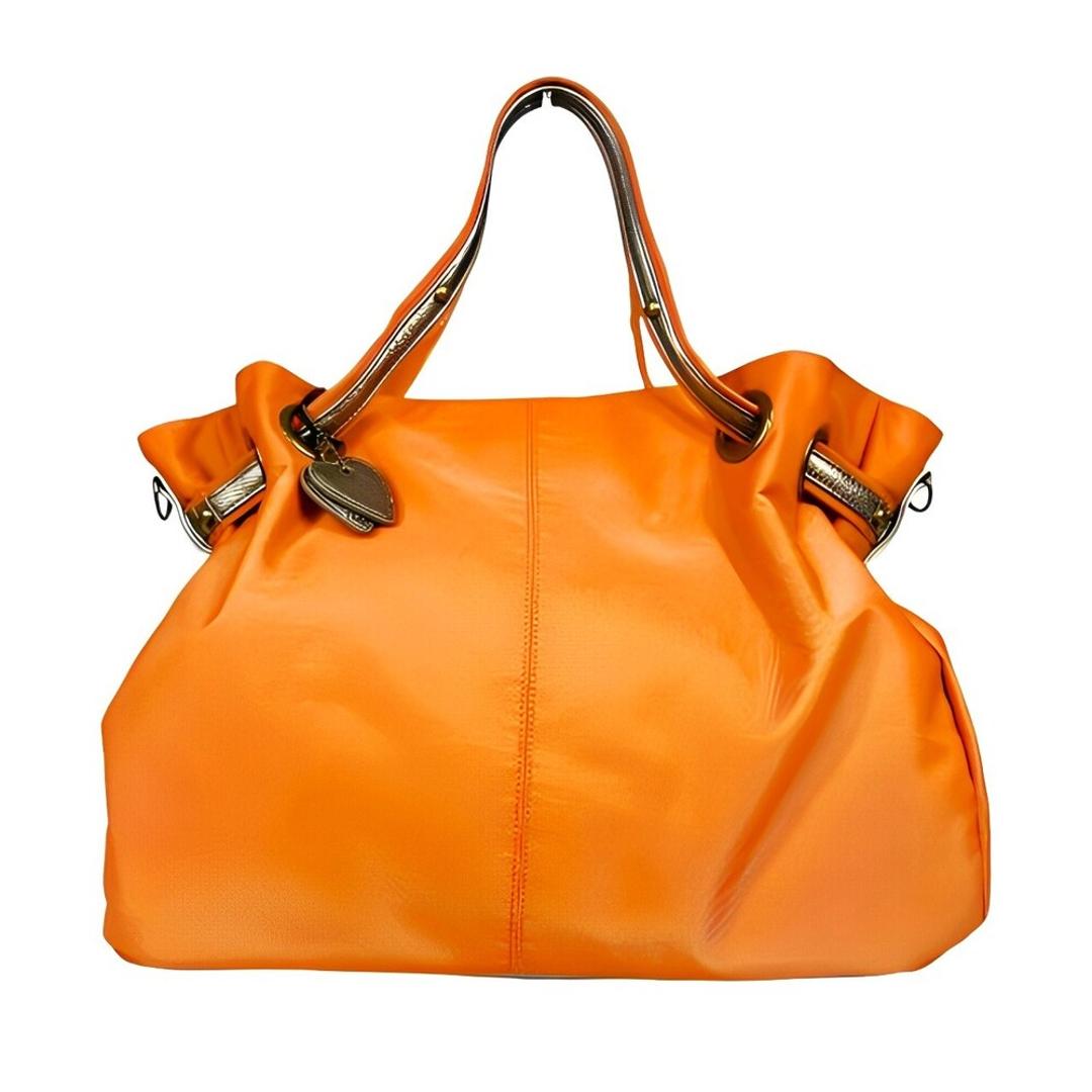 トートバッグ 大容量 肩掛け 通販 トートバック トート 手提げ ワンショルダー ショルダー ななめ掛け 斜めかけ ショルダーバッグ ショルダーベルト付き チャーム付き 大きめ ナイロン Nobile Jwels ノーブルジュエルス 通勤 旅行 オレンジ ・