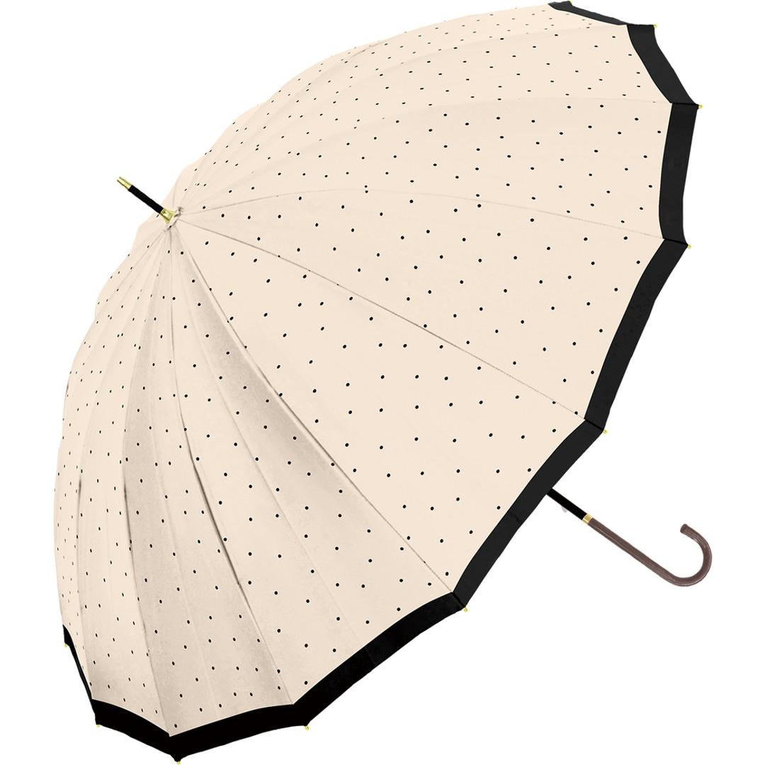傘 16本骨 レディース おしゃれ 通販 耐風傘 55cm 手開き 長傘 耐風 かさ カサ 雨傘 レディース傘 可愛い 女性 大人 高校生 オシャレ かわいい シンプル 軽量 軽い 通勤 通学 Natural basic 雨具 女性用 レディース雨傘 ドットバイカラー/ベージュ ・
