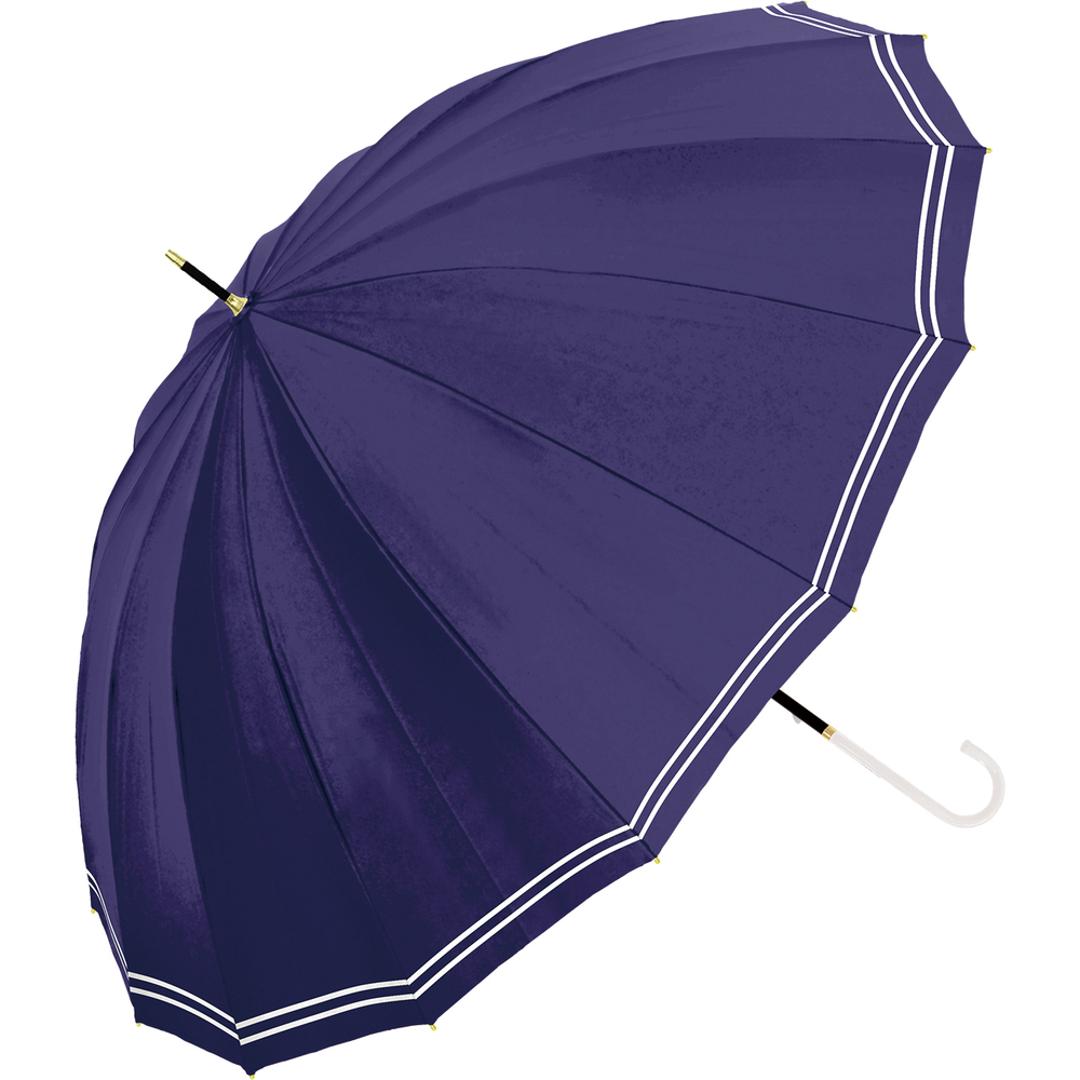 傘 16本骨 レディース おしゃれ 通販 耐風傘 55cm 手開き 長傘 耐風 かさ カサ 雨傘 レディース傘 可愛い 女性 大人 高校生 オシャレ かわいい シンプル 軽量 軽い 通勤 通学 Natural basic 雨具 女性用 レディース雨傘 ラインボーダー/ネイビー ・
