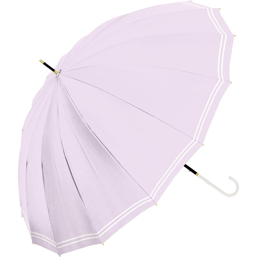 傘 16本骨 レディース おしゃれ 通販 耐風傘 55cm 手開き 長傘 耐風 かさ カサ 雨傘 レディース傘 可愛い 女性 大人 高校生 オシャレ かわいい シンプル 軽量 軽い 通勤 通学 Natural basic 雨具 女性用 レディース雨傘 ラインボーダー/パープル ・