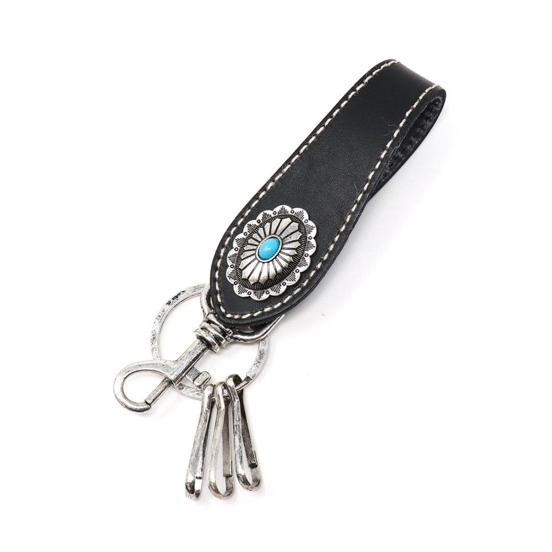 キーホルダー メンズ 通販 キーリング コンチョキーホルダー ベルトループ 牛革 革 本革 ココペリ コンチョ レディース キーアクセサリー フック 鍵 カギ おしゃれ かっこいい シンプル 飾りボタン レザー ギフト 贈り物 BLACK ・