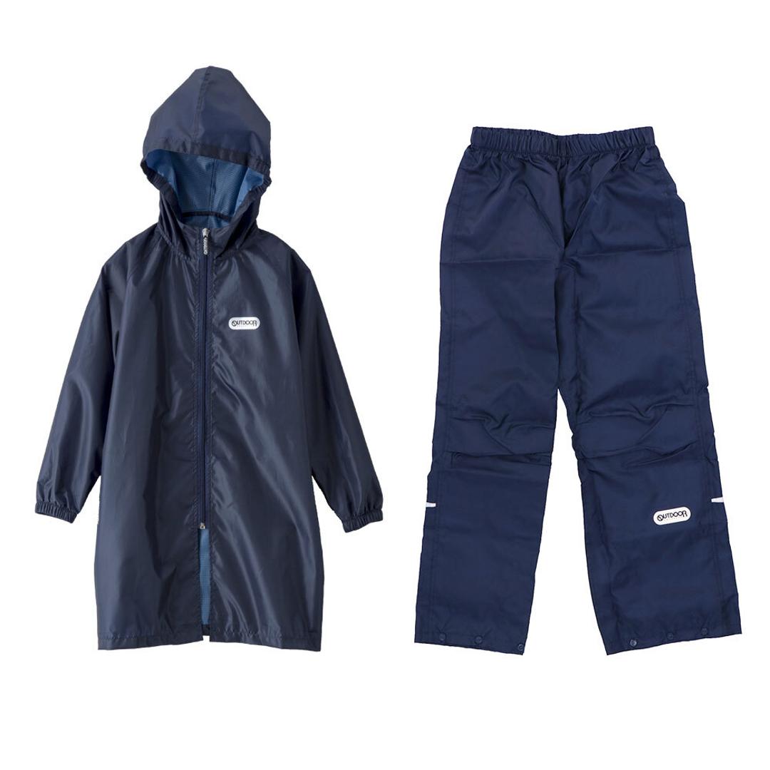 レインスーツ レインコート キッズ 小学生 上下セット 定番 雨具 カッパ 合羽 レインスーツ 撥水加工 通学 自転車 子供用 レインポンチョ レインパンツ レインパーカ OUTDOOR アウトドア 上下 ネイビー 上下セット130cm