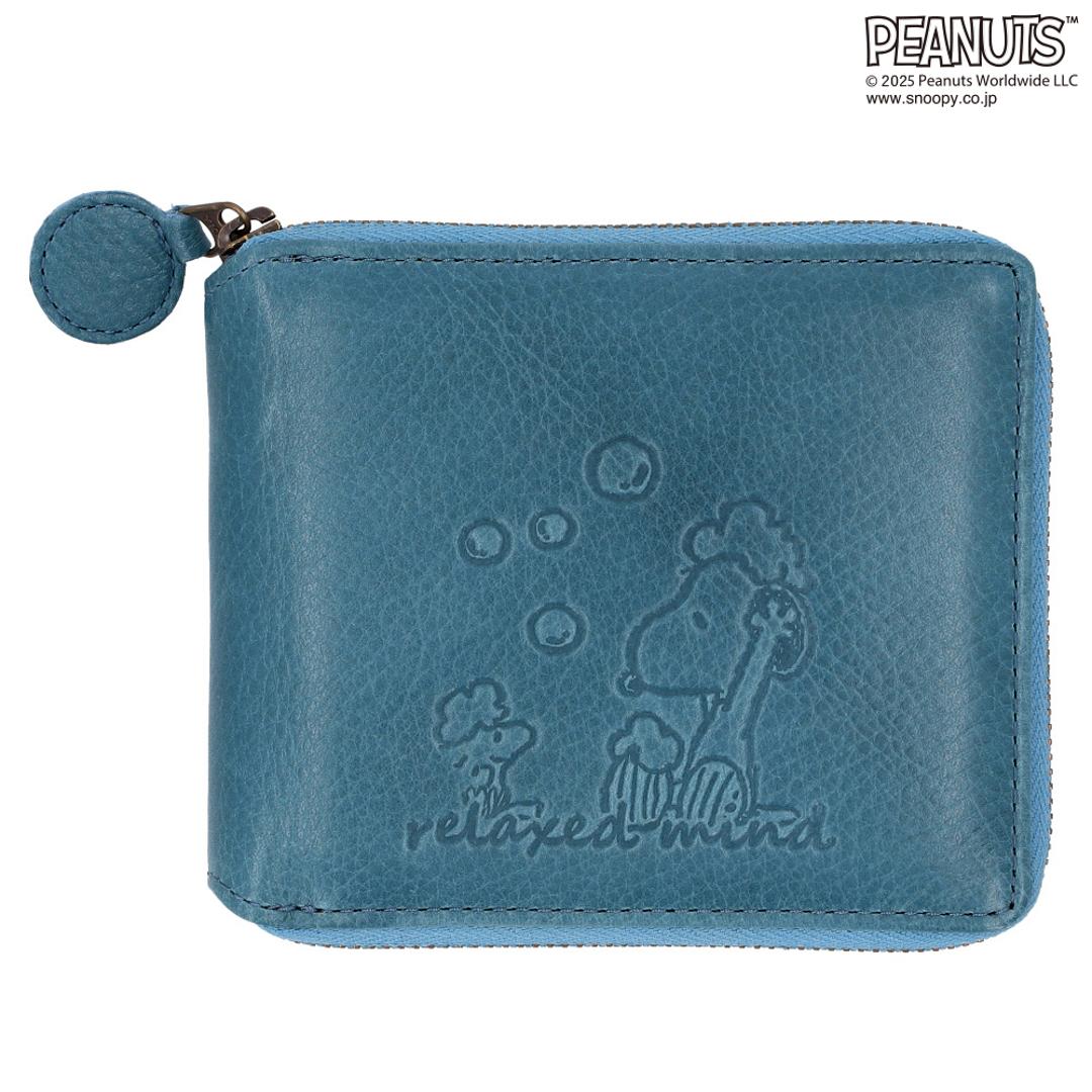 スヌーピー 財布 PEANUTS 7347 通販 二つ折り財布 二つ折り 2つ折り財布 さいふ サイフ お財布 おさいふ レディース ラウンドファスナー おしゃれ 大人かわいい SNOOPY 可愛い 高校生 中学生 シンプル 小銭入れあり レディース財布 BLUE ・