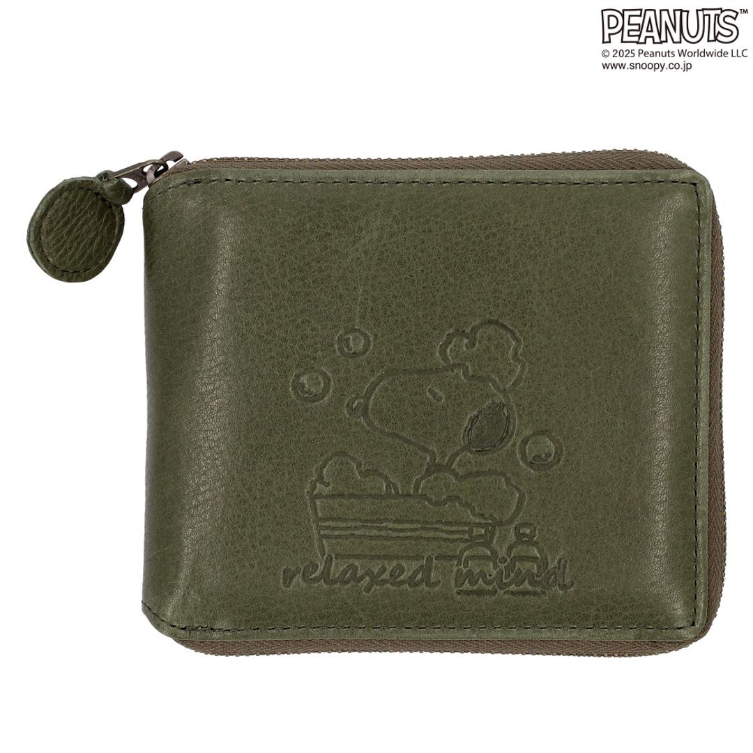 スヌーピー 財布 PEANUTS 7347 通販 二つ折り財布 二つ折り 2つ折り財布 さいふ サイフ お財布 おさいふ レディース ラウンドファスナー おしゃれ 大人かわいい SNOOPY 可愛い 高校生 中学生 シンプル 小銭入れあり レディース財布 GREEN ・