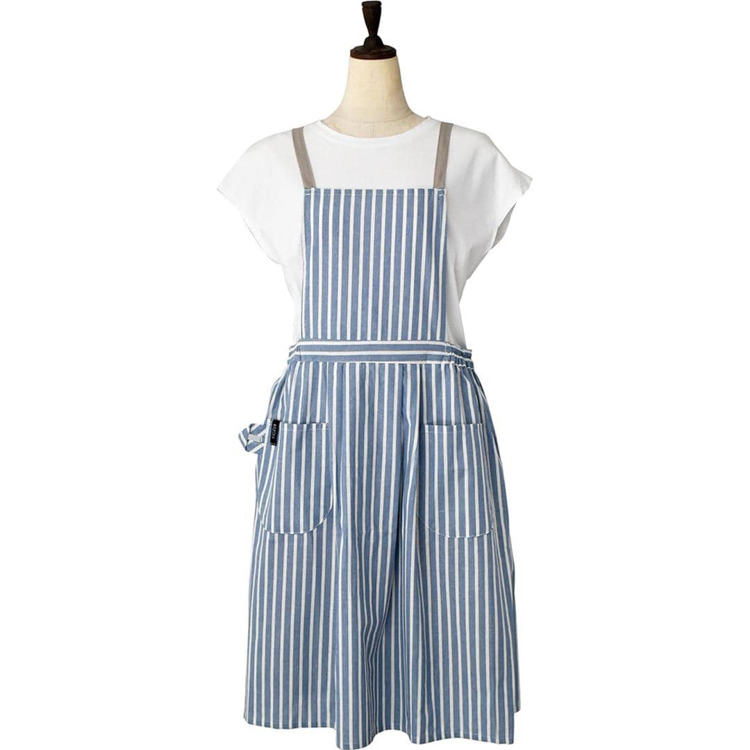ギャザー エプロン レディース 通販 ギャザーエプロン 前掛け 前掛 おしゃれエプロン 薄い 軽い 軽量 ポケット ウエストゴム コットン リネン かわいい 可愛い ギフト 料理 掃除 家事 ナチュラル 贈り物 peplos ペプロス 女性 大人 ストライプBLUE ・