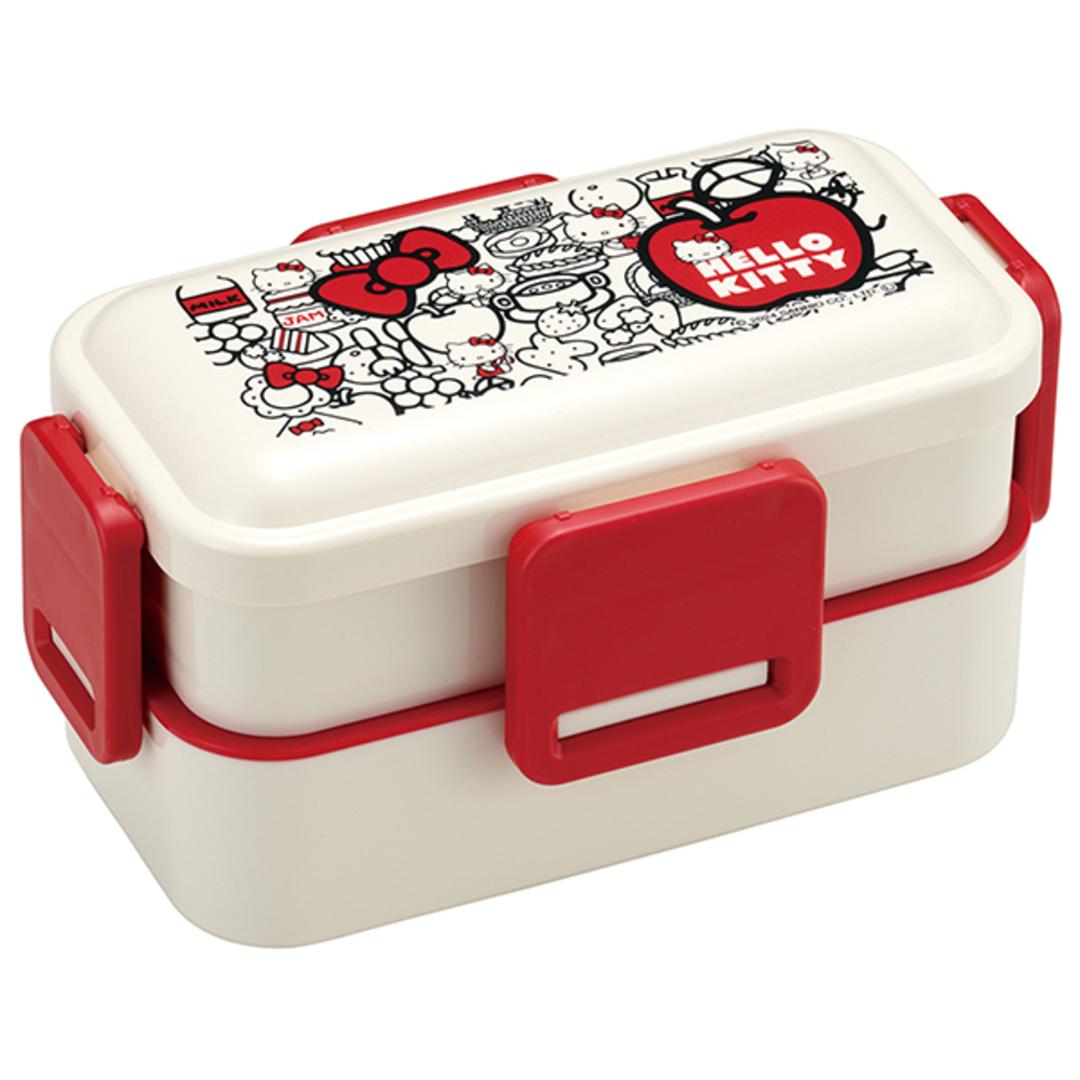 Skater スケーター 弁当箱 2段 ランチボックス キャラクター 通販 弁当 600ml ふわっと弁当箱 食洗機 電子レンジ レンジ 抗菌 仕切り スリム コンパクト 電子レンジ可 食洗機可 フタ ドーム型 くっつきにくい 汁漏れしにくい 4点ロック 収納 便利 ハローキティFoodRed ・