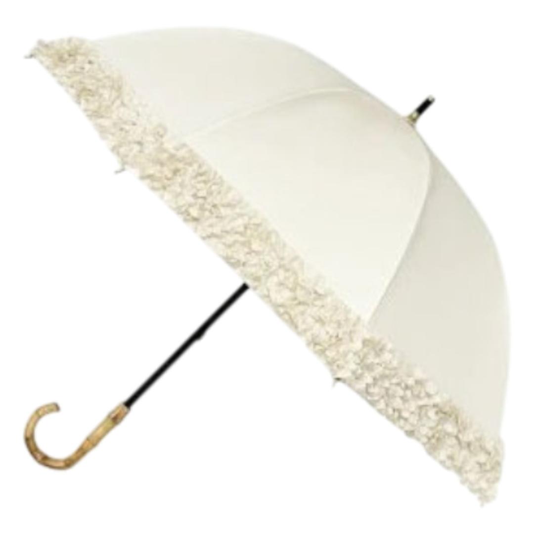 長傘 晴雨兼用 通販 pink trick ピンクトリック 日傘 フリル傘 ミニフリル傘 おしゃれ かわいい 竹製ハンドル 軽量 軽い 通勤 通学 大人 女性 持ち運び フリル コンパクト シンプル 贈り物 ギフト ミニフリルオフホワイト ・