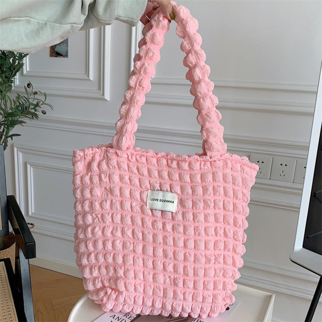 ポップコーンバッグ トートバッグ レディース 通販 ぽこぽこバッグ ポコポコバッグ ポコポコバック ぽこぽこバック ポップコーンバック エコバッグ エコバック 収納バッグ 手提げ トート 肩掛け 大きめ ポコポコ 軽量 キルティング ふわふわ 可愛い かわいい ピンク ・