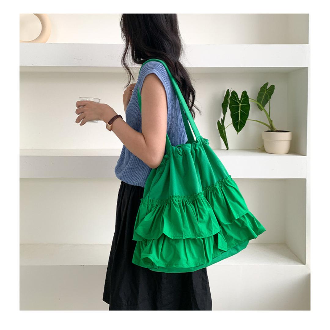トートバッグ レディース 軽量 通販 肩掛けトートバッグ おしゃれ トートバック 肩掛けバッグ キャンバストートバッグ A4 肩掛けカバン 肩掛け鞄 マザーズバッグ フリル 大きめ 大容量 ママバッグ オシャレ レディースバッグ 通勤 通学 かわいい 可愛い グリーン ・