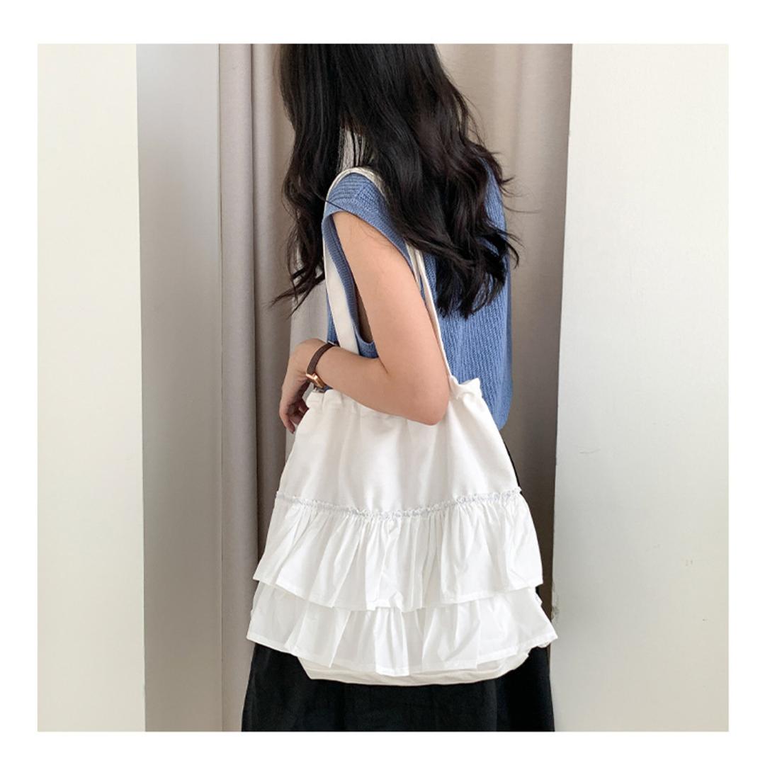 トートバッグ レディース 軽量 通販 肩掛けトートバッグ おしゃれ トートバック 肩掛けバッグ キャンバストートバッグ A4 肩掛けカバン 肩掛け鞄 マザーズバッグ フリル 大きめ 大容量 ママバッグ オシャレ レディースバッグ 通勤 通学 かわいい 可愛い ホワイト ・