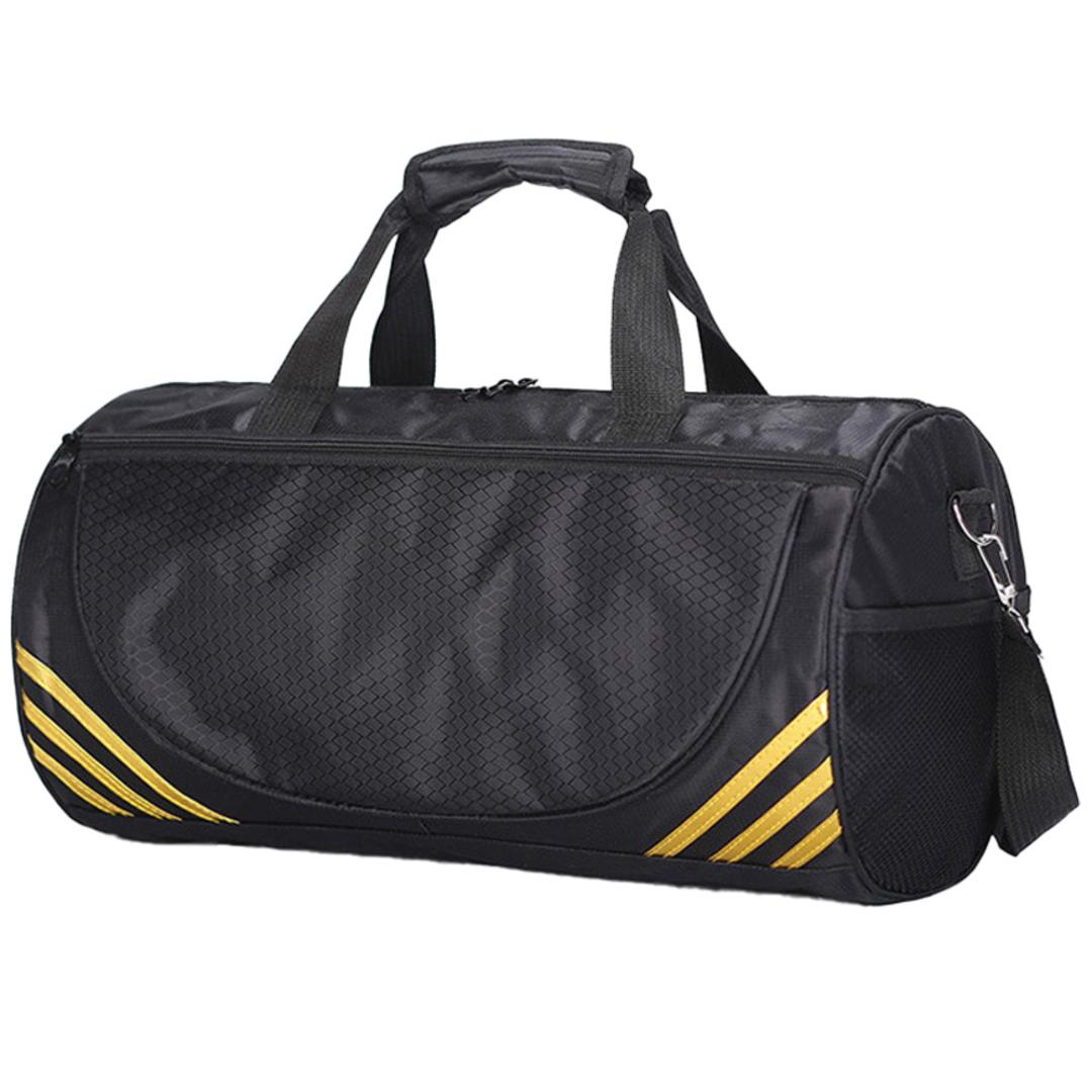 スポーツバッグ メンズ ダッフルバッグ 通販 ドラムバッグ ボストンバッグ 旅行 修学旅行 軽量 軽い 大容量 ポケット 部活 合宿 ヨガバッグ ジム ヨガ シンプル フィットネス 旅行バッグ 旅行カバン 旅行鞄 旅行かばん 1泊 2泊3日 レディース 男女兼用 ユニセックス ブラック×ゴールドライン ・