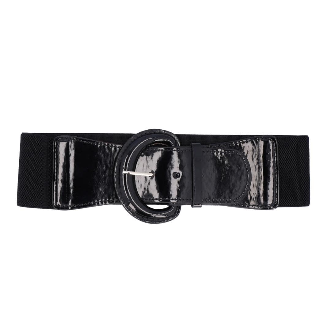 ベルト レディース 太 通販 ゴムベルト おしゃれ ゴム 太い 6cm 幅 フリーサイズ 3段階 サイズ調整 大きいサイズ シンプル バックル ウエストマーク ワンピース パーティー ドレス ファッショングッズ ファッション雑貨 ファッション小物 ブラック ・