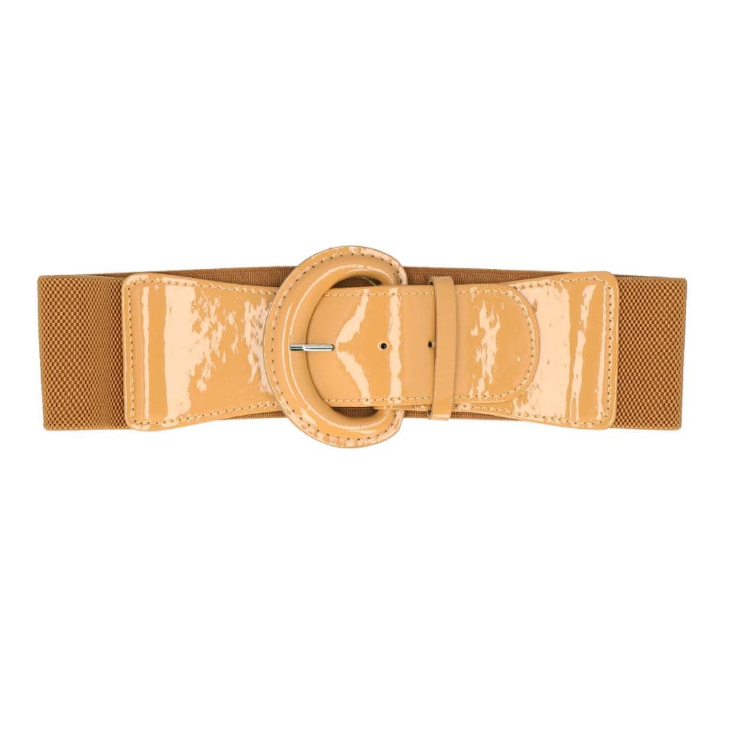 ベルト レディース 太 通販 ゴムベルト おしゃれ ゴム 太い 6cm 幅 フリーサイズ 3段階 サイズ調整 大きいサイズ シンプル バックル ウエストマーク ワンピース パーティー ドレス ファッショングッズ ファッション雑貨 ファッション小物 ブラウン ・