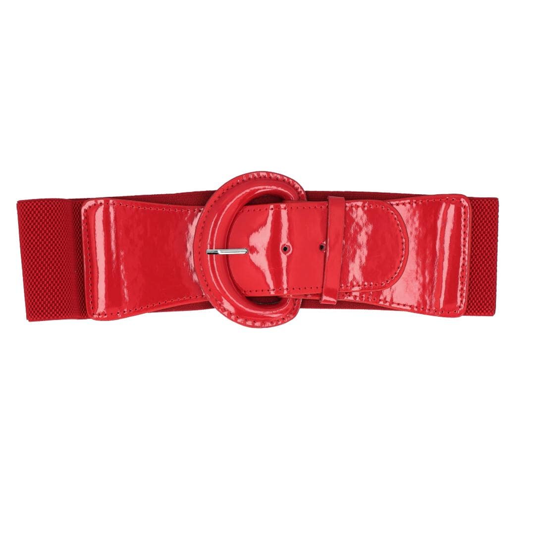 ベルト レディース 太 通販 ゴムベルト おしゃれ ゴム 太い 6cm 幅 フリーサイズ 3段階 サイズ調整 大きいサイズ シンプル バックル ウエストマーク ワンピース パーティー ドレス ファッショングッズ ファッション雑貨 ファッション小物 レッド ・