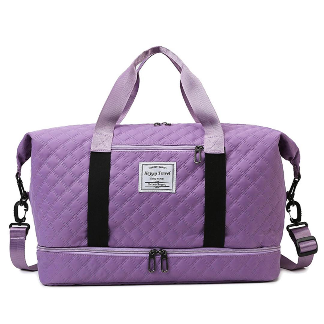 ボストンバッグ 乾湿分離 通販 ボストン バッグ スポーツバッグ ジムバッグ レディース 旅行バッグ 旅行カバン 旅行かばん 旅行鞄 ボストンバック 旅行バック 旅行 大容量 キャリー オン 修学旅行 分離 スペース 軽量 軽い スポーツ ジム ヨガ レディースバッグ パープル×チェック ・