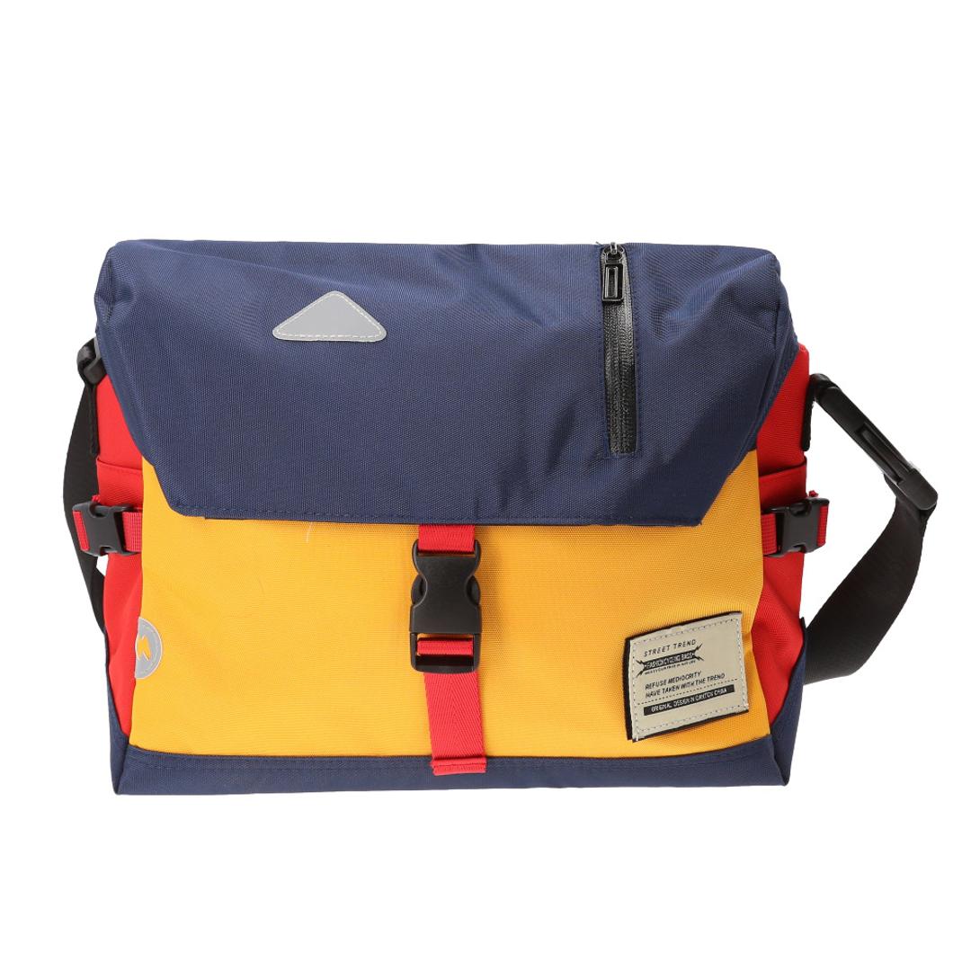 メッセンジャーバッグ 大容量 メンズ 通販 メッセンジャーバック ショルダーバッグ サイドバッグ ボディーバッグ ショルダーバック ボディーバック サイドバック A4 軽量 撥水 斜めがけバッグ 斜めがけバック 斜めがけ 肩掛け 自転車 通勤 通学 レッド×イエロー ・