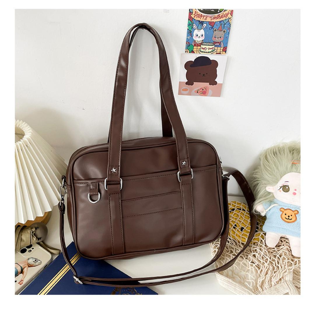 スクールバッグ 高校生 ショルダー 大容量 通販 スクールボストン スクールバック 学生鞄 肩掛け ショルダーバッグ ボストンバッグ ボストンバック ボストン バッグ 鞄 かばん 自立 軽量 軽い 底板 合皮 PU 女子高生 女子 通学 学生 中学生 ブラウン ・