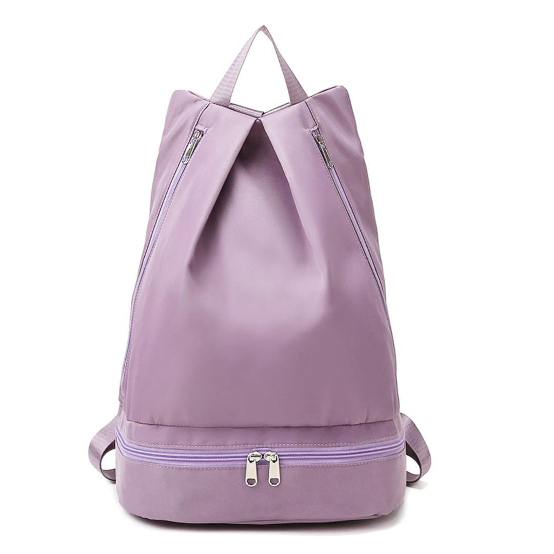 プールバッグ 大人 おしゃれ 通販 レディース スポーツバッグ リュック リュックサック スイムバッグ ビーチバッグ デイパック ジムバッグ ジムサック 軽量 はっ水 撥水 2層 仕分け プール ジム 温泉 スイミング 海水浴 スポーツウェア スポーツ パープル ・