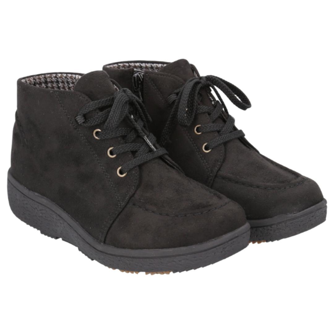 Pansy パンジー ブーツ レディース 通販 ショートブーツ レースアップブーツ 編み上げブーツ レディースシューズ 靴 シューズ 婦人靴 ショート ゆったり 幅広 撥水 生活防水 スエード調 履きやすい 脱ぎやすい 大人わかいい 女性用 レディース靴 ブラック 22.5cm