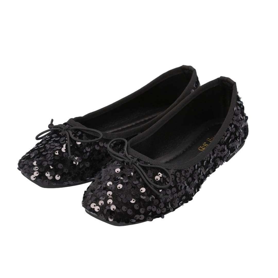 バレエシューズ レディース スパンコール 通販 フラットシューズ 歩きやすい 靴 シューズ パンプス フラットパンプス ラウンドトゥ ローヒール 痛くない 柔らかい ぺたんこ 結婚式 二次会 パーティー 普段 使い 大人 かわいい おしゃれ レディース靴 ブラック Mサイズ