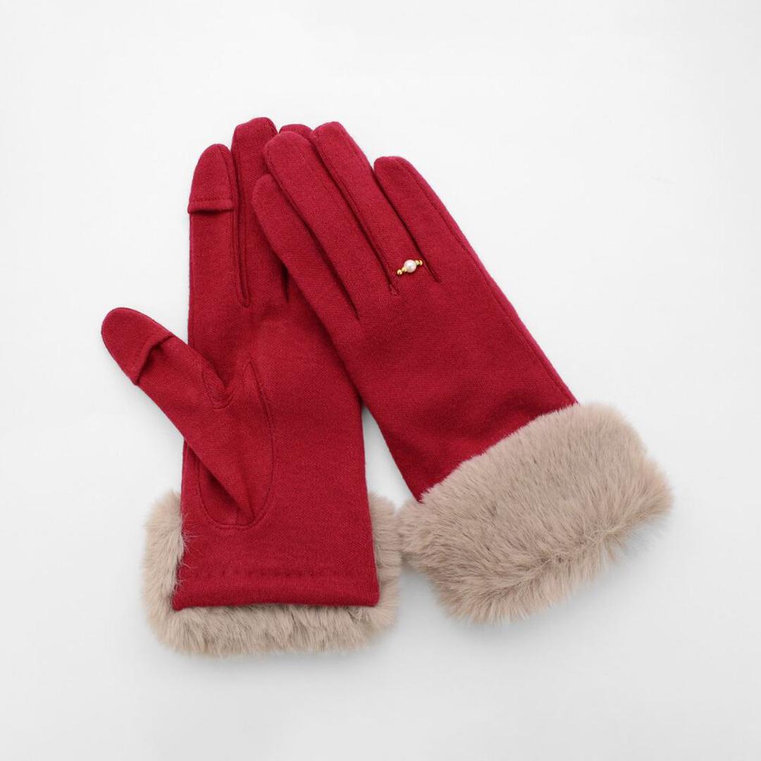 クロダ 手袋 レディース 通販 グローブ 手ぶくろ 暖かい かわいい スマートフォン対応 スマホ 対応 リングビジュー ジャージ 防寒 プレゼント ギフト 女性用 女子 KURODA RM65901L8 ファッション小物 ファッション雑貨 レディース手袋 レッド 【即日発送】2122cm
