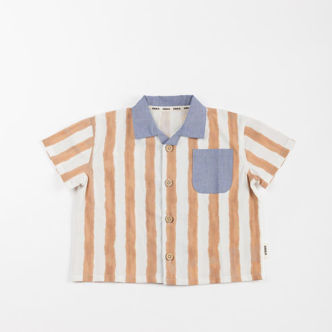 半袖 襟付き シャツ キッズ 通販 半袖シャツ 前開きシャツ ストライプシャツ 前開き 子供 おしゃれ かわいい 男の子 羽織り カジュアル 可愛い オシャレ ボーイズ 子供服 子ども服 ベビー服 Aenak アエナック 31238 キッズファッション ブラウン 80cm