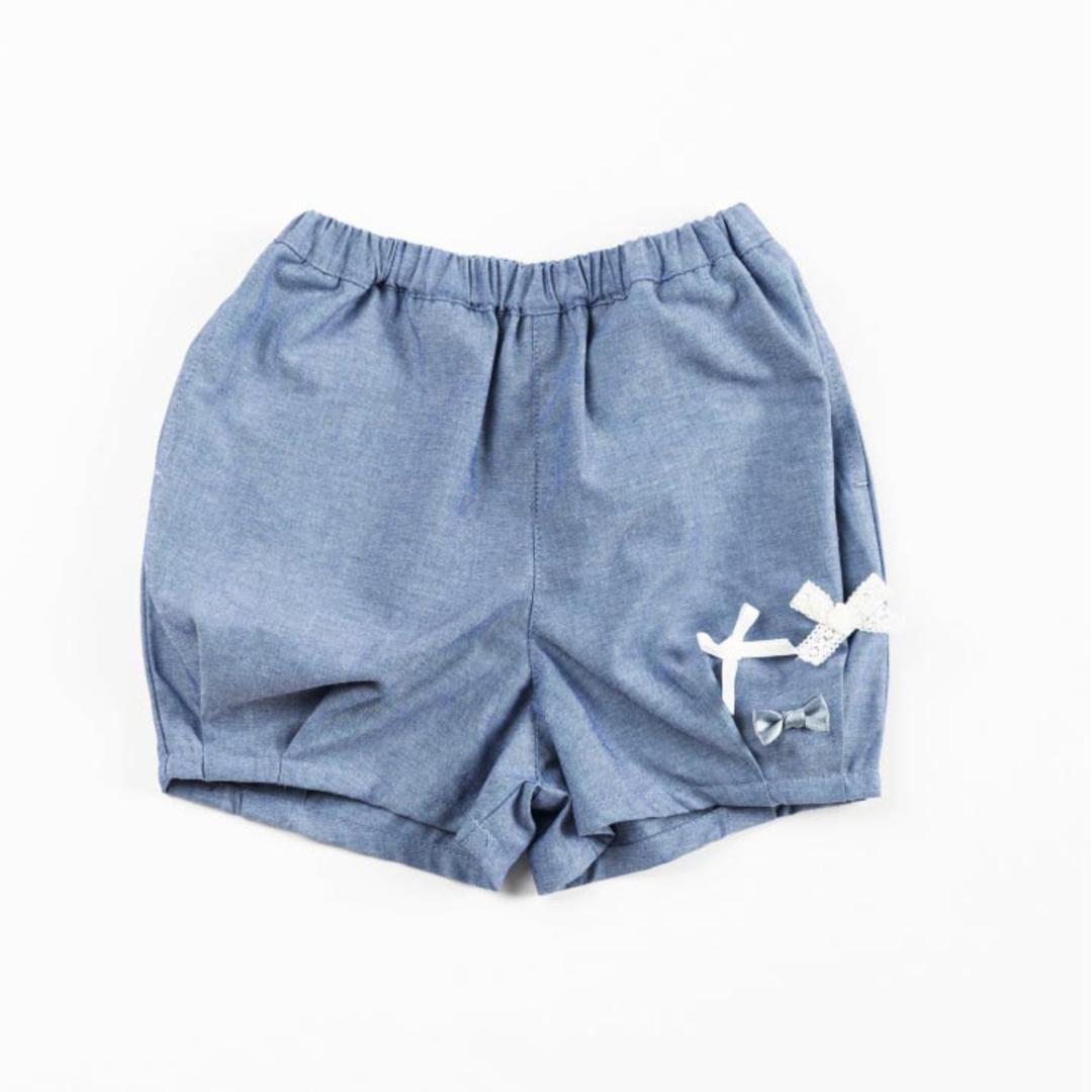 ショートパンツ キッズ 女の子 通販 ハーフパンツ 短パン バルーンパンツ リボン レース りぼん 後ろポケット ダンガリー かわいい おしゃれ 可愛い ガールズ 子供服 子ども服 ベビー服 Aenak アエナック 31252 キッズファッション ダンガリー 80cm