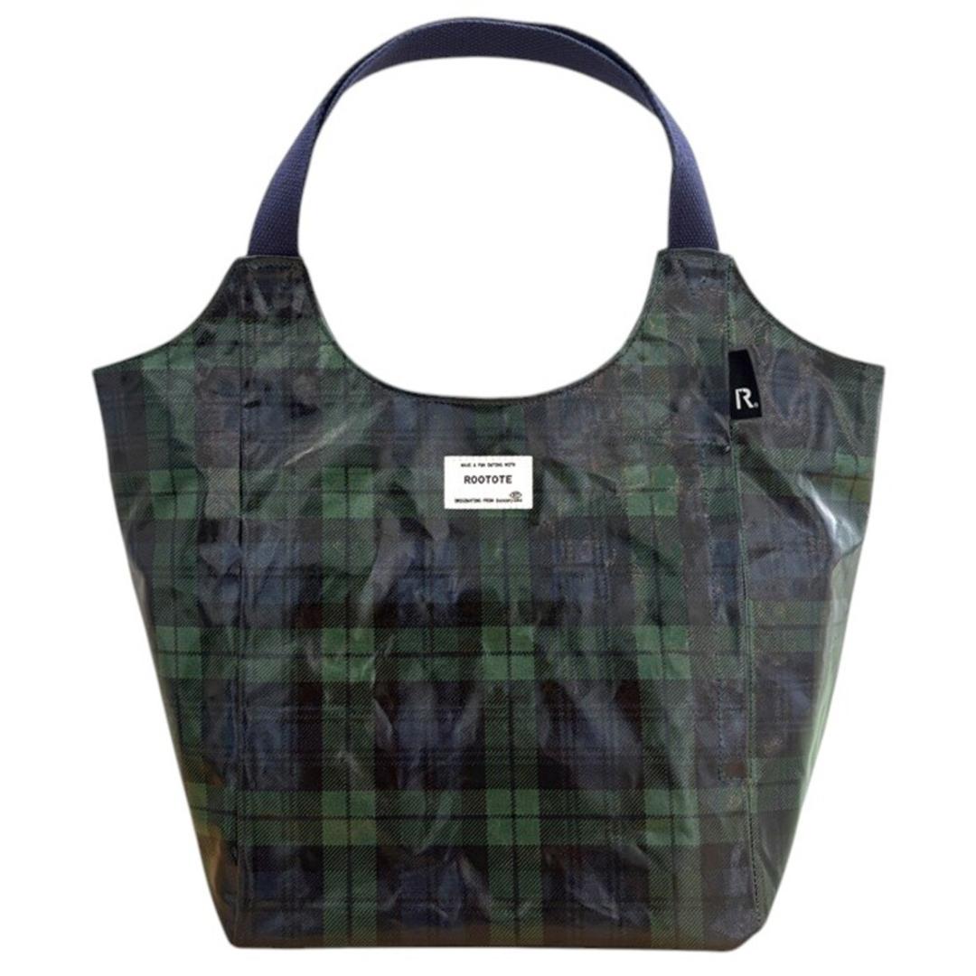ルートート ラミネート ROOTOTE 3607 通販 トートバッグ トートバック 肩掛けバッグ マチありマチ広め レディース 大きめ A4 大容量 通勤 通学 軽量 軽い 撥水 チェック柄 シンプル おしゃれ 大人 かわいい ROUND レディースバッグ C-GREEN ・
