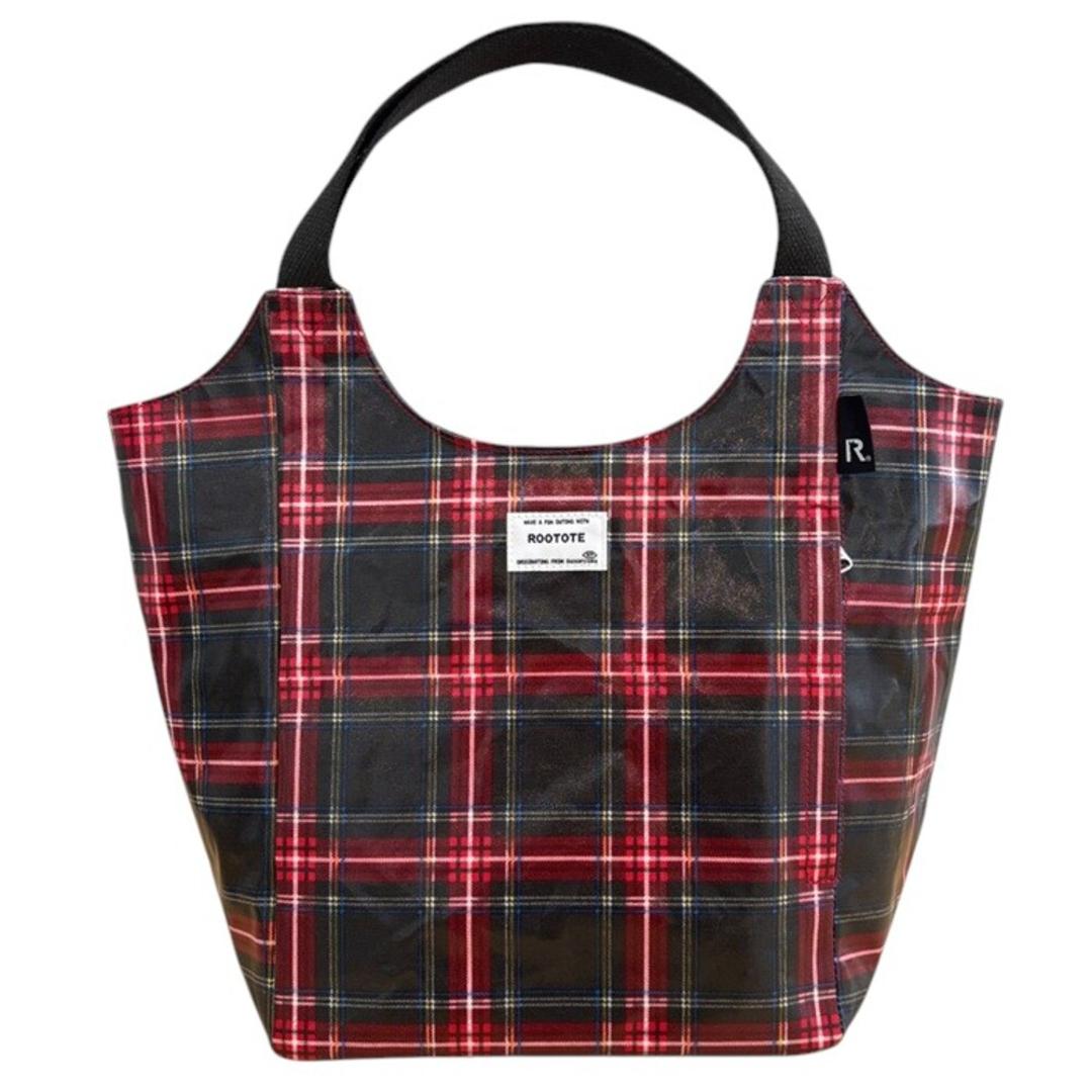ルートート ラミネート ROOTOTE 3607 通販 トートバッグ トートバック 肩掛けバッグ マチありマチ広め レディース 大きめ A4 大容量 通勤 通学 軽量 軽い 撥水 チェック柄 シンプル おしゃれ 大人 かわいい ROUND レディースバッグ C-RED ・