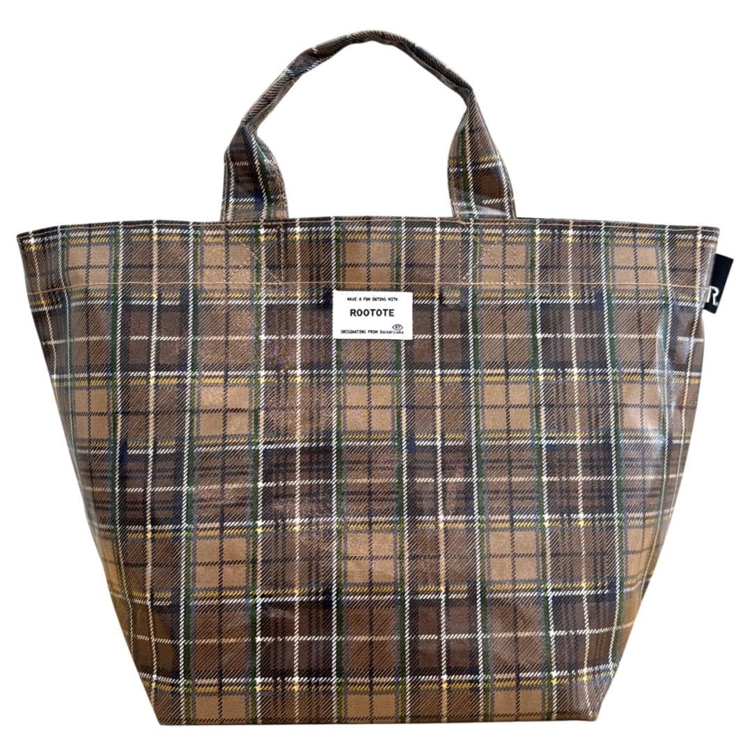 ルートート ラミネート ROOTOTE 3608 通販 トートバッグ トートバック 横型 舟形 ランチトートバッグ サブバッグ レディース 小さめ 通勤 通学 軽量 軽い 撥水 チェック柄 シンプル おしゃれ 大人 かわいい DELI レディースバッグ C-BROWN ・