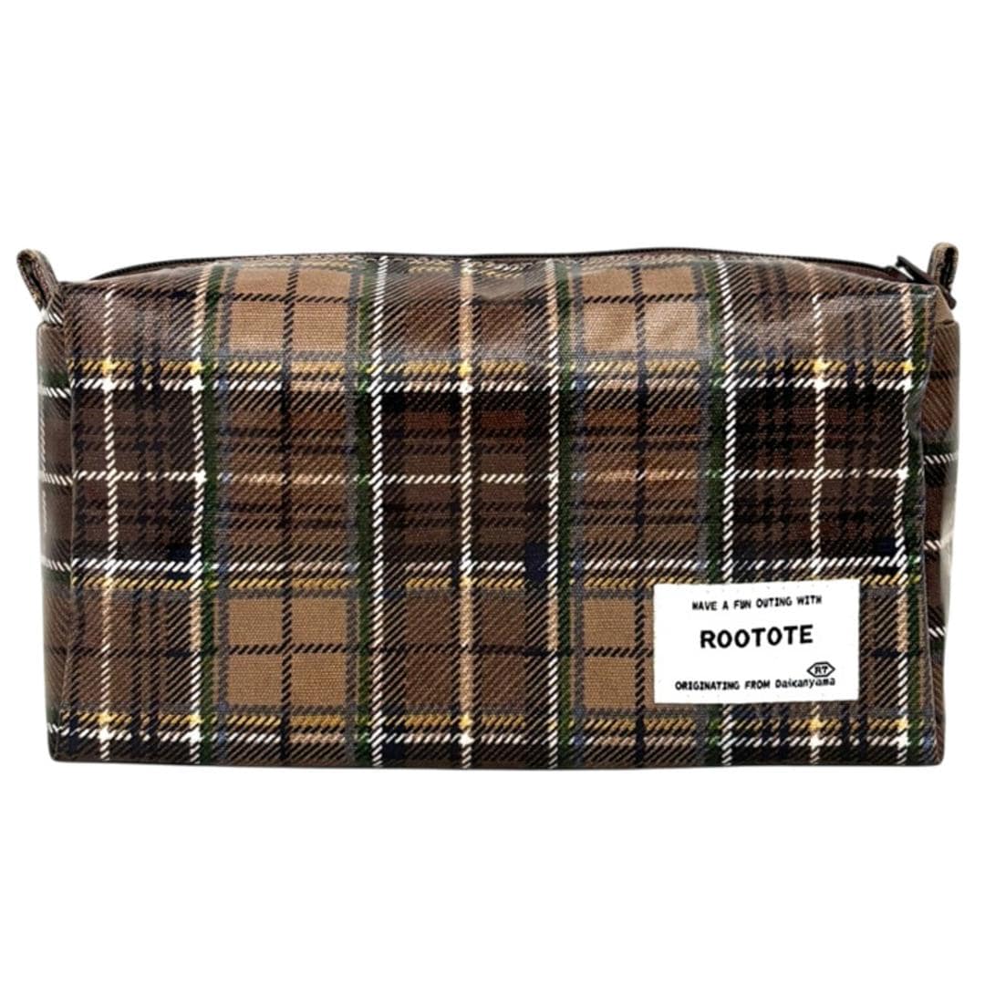 ルートート ラミネート ROOTOTE 3609 通販 ポーチ 化粧ポーチ 小物入れ メイクポーチ コスメポーチ ペンケース レディース 大人 かわいい おしゃれ チェック 撥水 軽量 軽い 旅行 シンプル オシャレ withRoo ウィズルー ウイズルー C-BROWN ・
