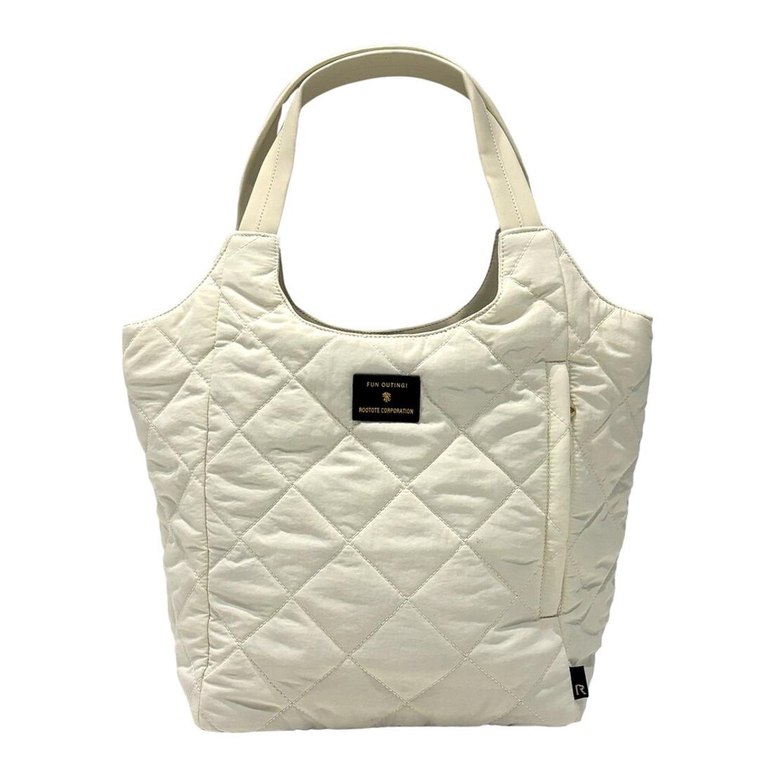 ROOTOTE ルートート トートバッグ 3674 通販 トートバック 肩掛けバッグ 肩掛けカバン 通勤 通学 軽量 軽い 自立 はっ水 ナイロン 仕切りあり 仕切り付き キルティング 整理整頓 Parootie ROUND Quilt レディースバッグ IVORY ・
