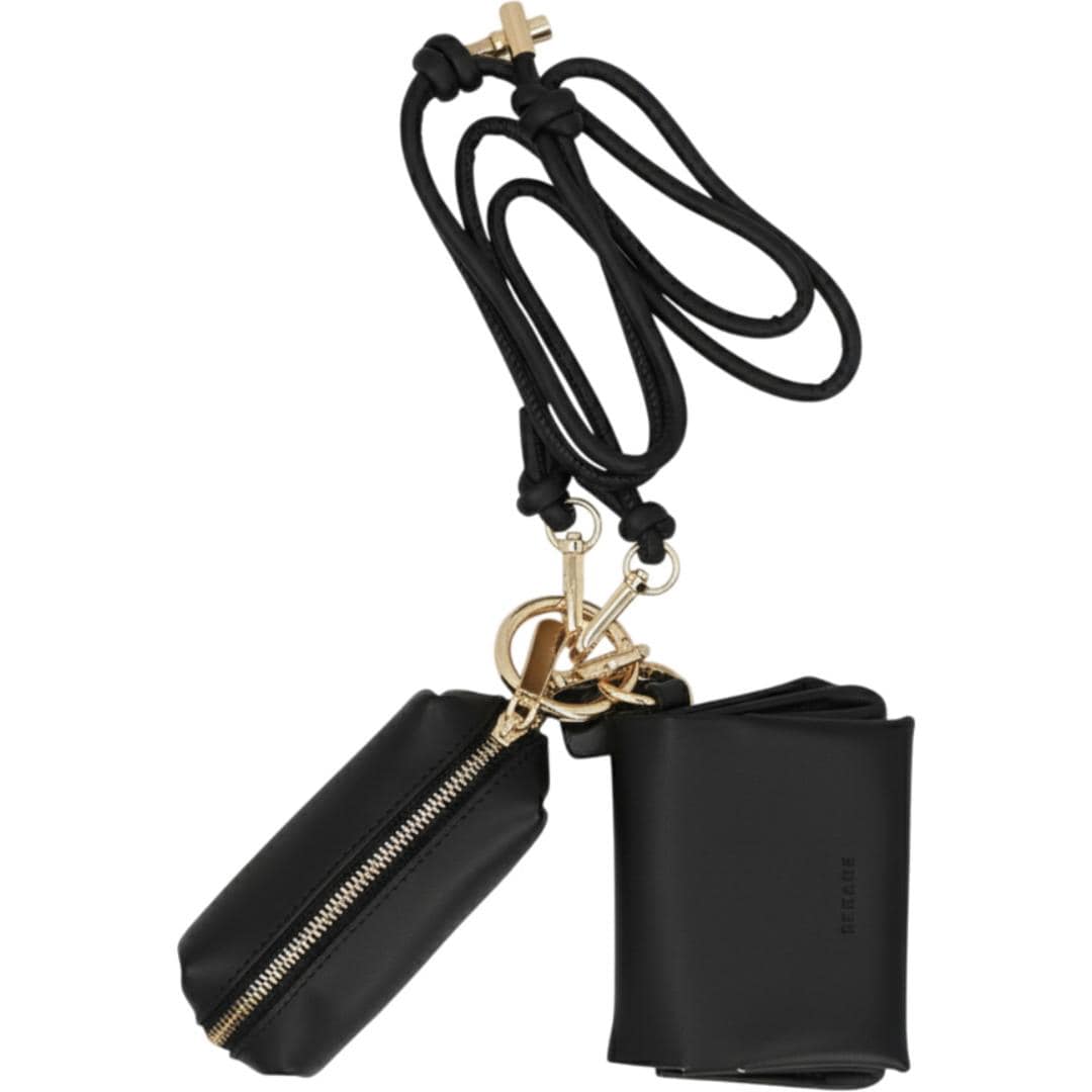 Rename ストラップ付 財布 通販 リネーム RSL24080 二つ折り財布 スマホショルダーストラップ ミニ財布 ネックストラップ 携帯ストラップ ポーチ 小物入れ レディース 大人 かわいい おしゃれ 首かけ 肩掛け レディース財布 折りたたみ財布 ブラック ・
