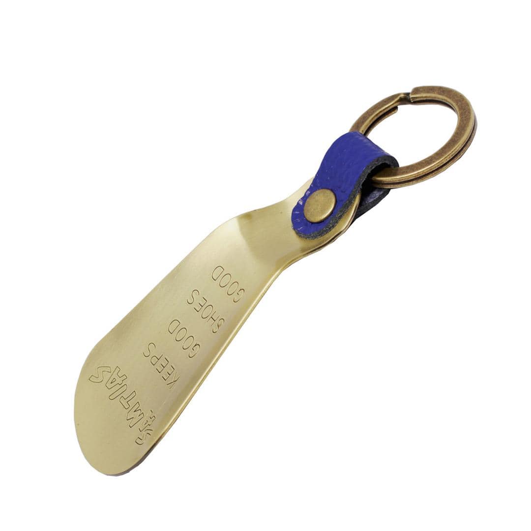SAMTIAS ハンド シューホーン 通販 日本製 靴べら 携帯 金属 靴ベラ 携帯用 携帯用靴ベラ 携帯靴べら くつべら シューホン キーホルダー 贈り物 ギフト サムティアス 真鍮 真ちゅう レザー リング ポケットサイズ メンズ 男性 おしゃれ 靴小物 ブルー ・