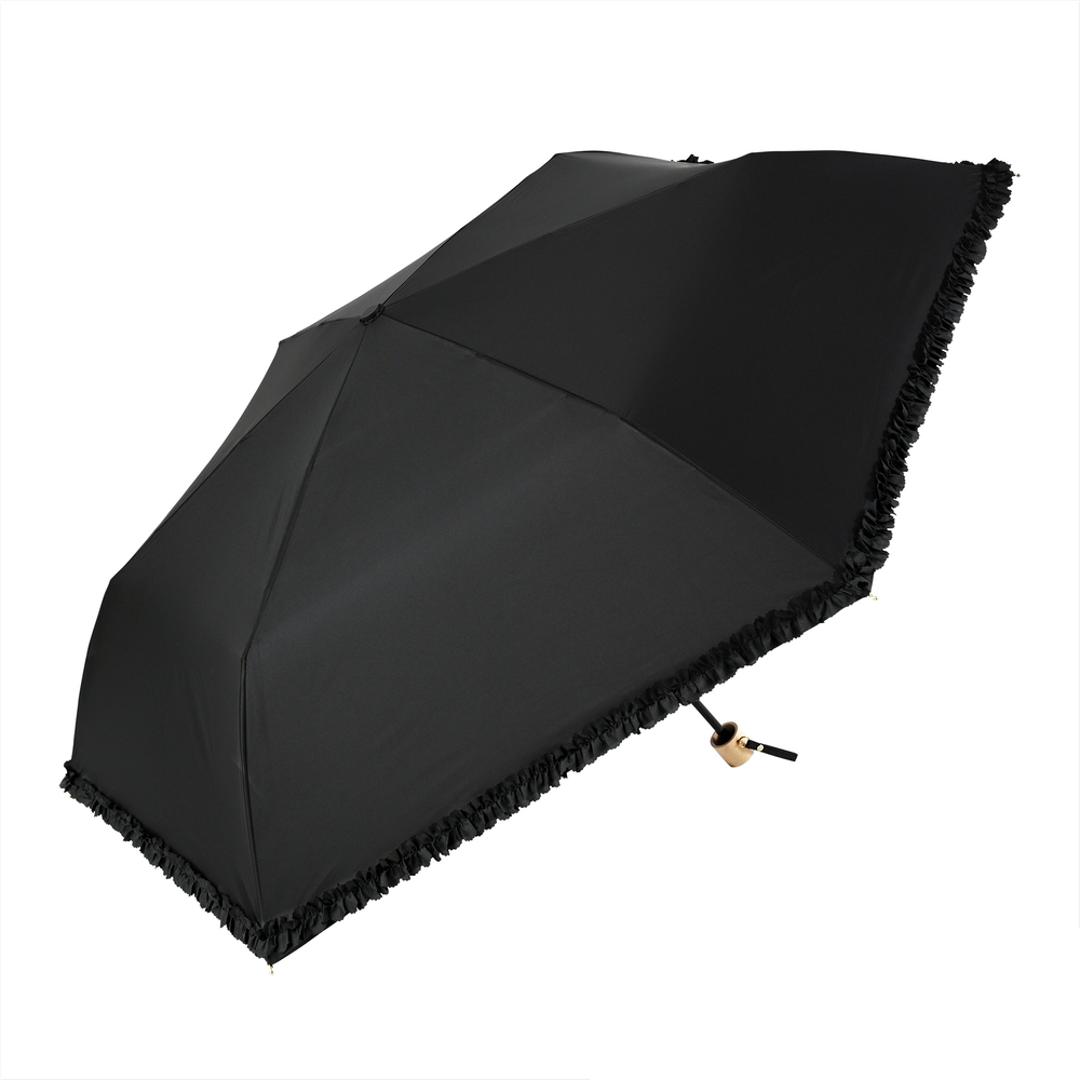晴雨兼用傘 niftycolors 通販 日傘 ニフティカラーズ 折りたたみ傘 晴雨兼用 折りたたみ 傘 折り畳み傘 軽い 軽量 UVカット 99.9% 遮光 遮熱 50cm 撥水 グラスファイバー かわいい 花 フラワー レディース 女性 通勤 通学 かさ フリルブラック ・