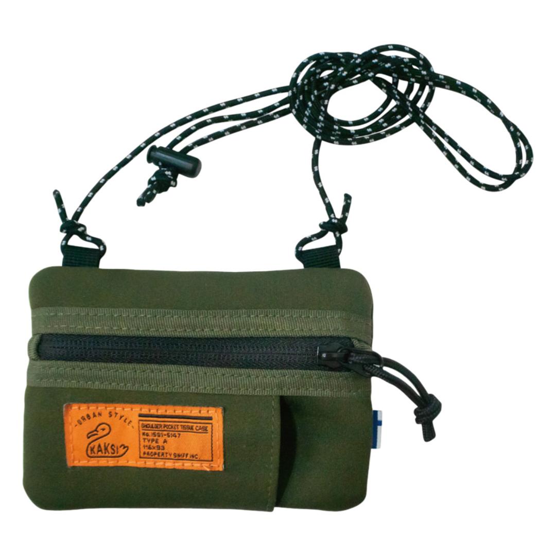 KAKSI ショルダーポーチ ポーチバッグ 通販 ティッシュ ポーチ ショルダー 肩掛け ミニショルダー おしゃれ かわいい ポケットティッシュ レディース メンズ スリム サコッシュ 小銭入れ ミニバッグ 斜めがけ 小物入れ キーケース シンプル カジュアル カーキ ・