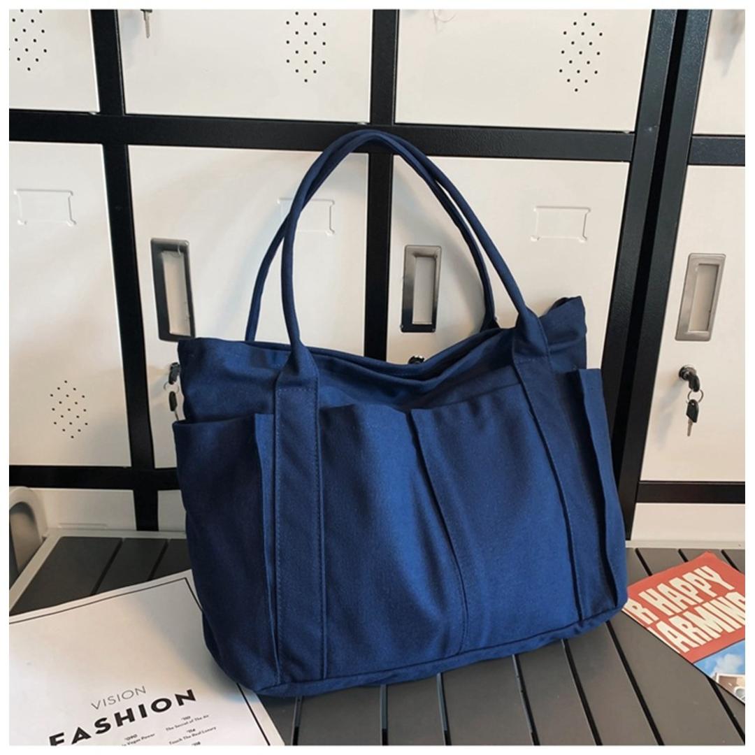 【最短即日発送】【送料無料】トートバッグ レディース A4 通販 トート マザーズバッグ バッグ かばん トートバック 鞄 バック 大容量 キャンバス 無地 大きめ 大人 学生 通勤 通学 ビジネス マイバッグ ポケット マチあり シンプル カジュアル おしゃれ オシャレ かわいい ネイビー ・