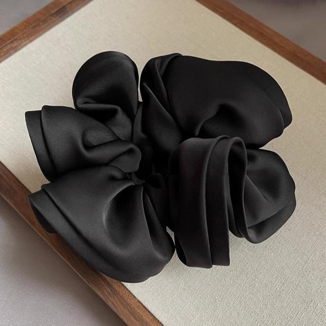 シュシュ 大人 通販 ヘアゴム ヘアアクセサリー 大きいサイズ 大きめ おしゃれ シンプル 大人向け 無地 きれいめ 上品 オシャレ 大人っぽい オフィス 通勤 通学 ヘアアクセ しゅしゅ まとめ髪 ヘアアレンジ ブラック ・