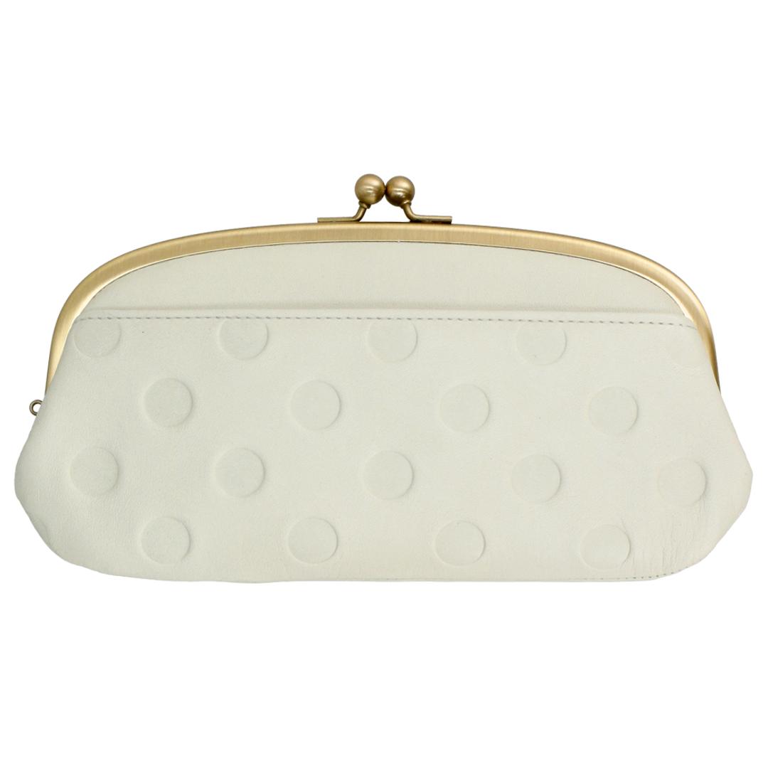 財布 レディース 長財布 ブランド 通販 un signet アンシグネ がま口 大容量 本革 レザー 牛革 カウレザー 日本製 大人 かわいい ドット 水玉 55214 おしゃれ シンプル カジュアル ナチュラル 母の日 誕生日 記念日 ギフト プレゼント アイボリー ・