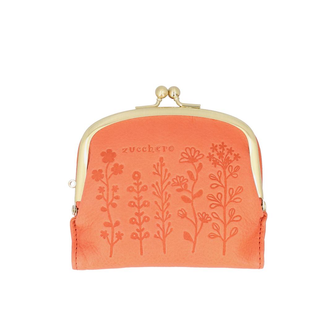 ズッケロ 財布 通販 日本製 本革 花柄 カード収納 がまくち財布 がま口財布 財 レディース 女性 がま口折財布 二つ折 二つ折り 折財布 コンパクト ウォレット かわいい おしゃれ がまくち がま口 取り出しやすい 贈り物 ギフト オレンジ ・