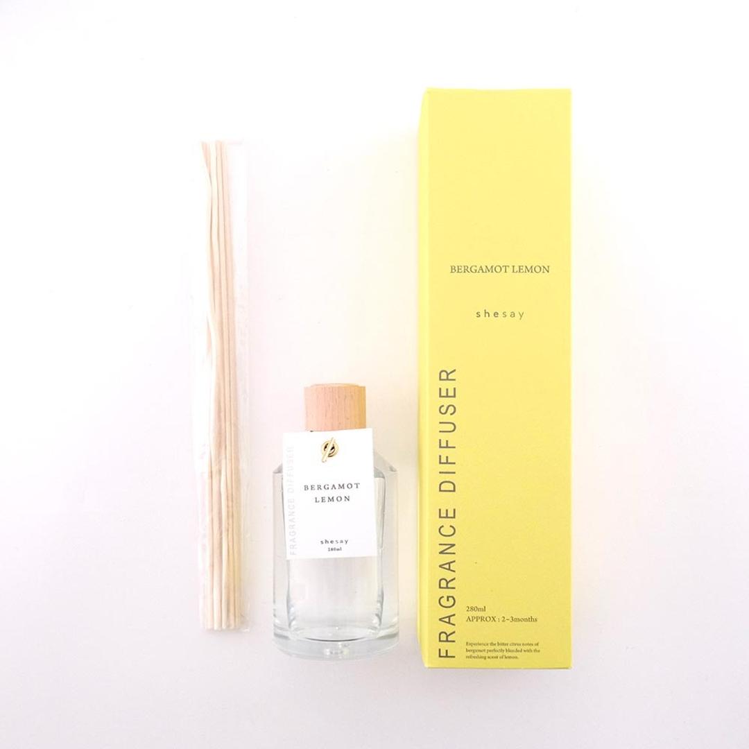 shesay フレグランスディフューザー L 通販 スティックディフューザー ルームフレグランス リードディフューザー ディフューザー スティック 芳香器 香り フレグランス ギフト 贈り物 リビング クリア 瓶 部屋用 ナチュラル シンプル インテリア ベルガモットレモン ・