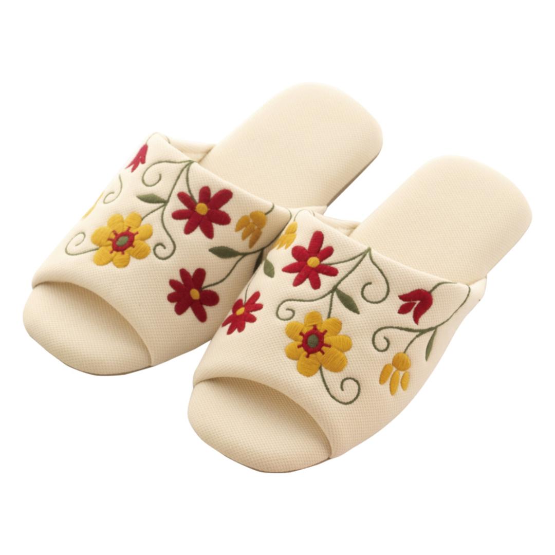 スリッパ 洗える 通販 室内履き ルームシューズ ウォッシャブル レディース 女性 おしゃれ かわいい 来客用 ルームスリッパ シンプル オールシーズン ソフト 洗濯OK リビング 室内 会社 オフィス 新生活 Sybilla シビラ 贈り物 ギフト フラワーガーデン2.ベージュ L(24-26cm)
