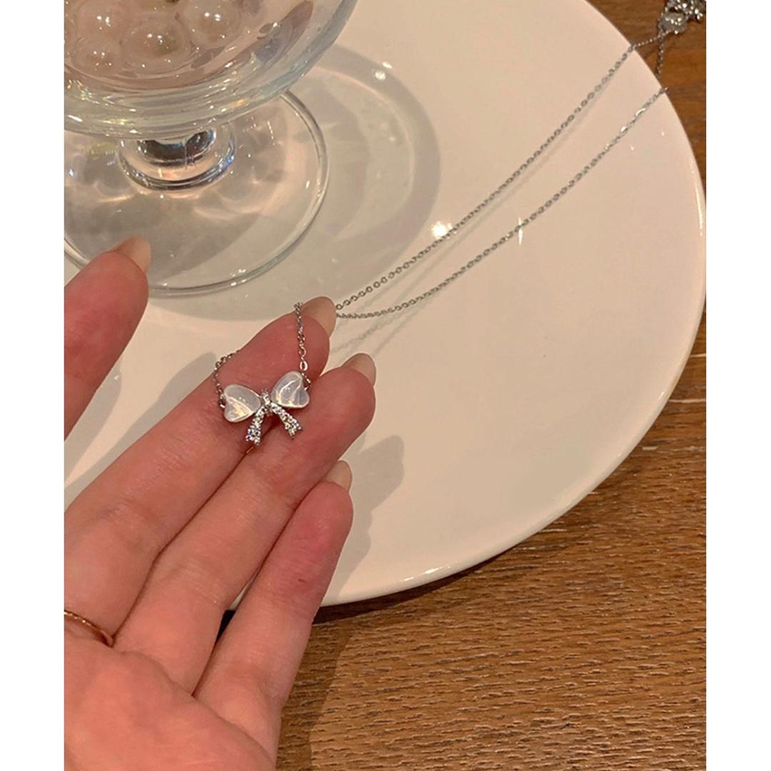 ネックレス レディース シンプル 通販 ペンダント ジュエリー レディースアクセサリー シルバー リボン 大人 おしゃれ 可愛い かわいい オシャレ 大人っぽい バタフライリボンネックレス nec-043 ダイヤモンドハーツ Diamond Hearts シルバー ・