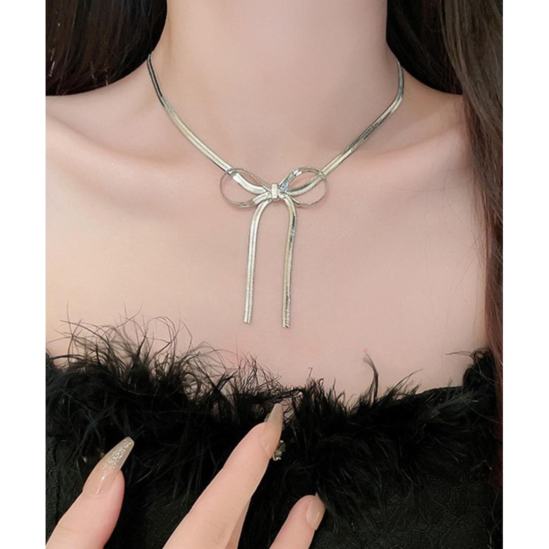 ネックレス レディース シンプル 通販 ペンダント スネークチェーン 首飾り ジュエリー アクセサリー リボン 大人 かわいい おしゃれ 可愛い オシャレ 女性 リボンモチーフネックレス nec-068 ダイヤモンドハーツ Diamond Hearts シルバー ・