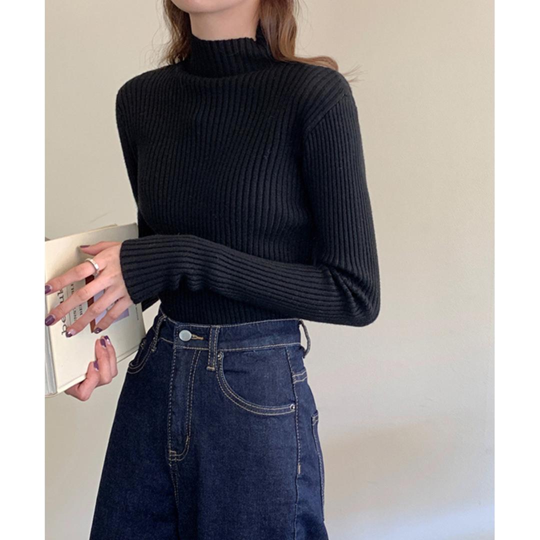 ニット トップス 冬 通販 リブニット ハイネック セーター 長袖 ハイネックニット ハイネックセーター インナーニット レディース きれいめ 秋冬 秋 大人 かわいい おしゃれ 可愛い 女性 nit-041 ダイヤモンドハーツ Diamond Hearts ブラック ・