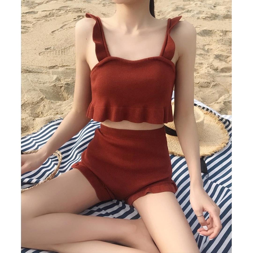 水着 レディース セパレート 通販 ダイヤモンドハーツ swm-0010 Diamond Hearts タンキニ ビキニ ツーピース スイムウェア ショートパンツ 20代 30代 おしゃれ かわいい ママ水着 フリル シンプル 大人 可愛い 無地 女性用 レッド系その他 Mサイズ