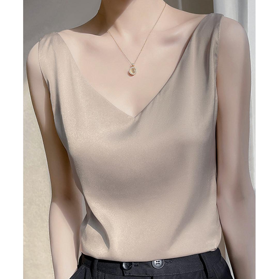 キャミソール カップなし 通販 キャミタンク サテンキャミ さらさら レディース トップス インナー 大人 かわいい きれいめ 上品 シンプル 無地 オフィスカジュアル おしゃれ 可愛い 女性 top-099 ダイヤモンドハーツ Diamond Hearts グレー Mサイズ