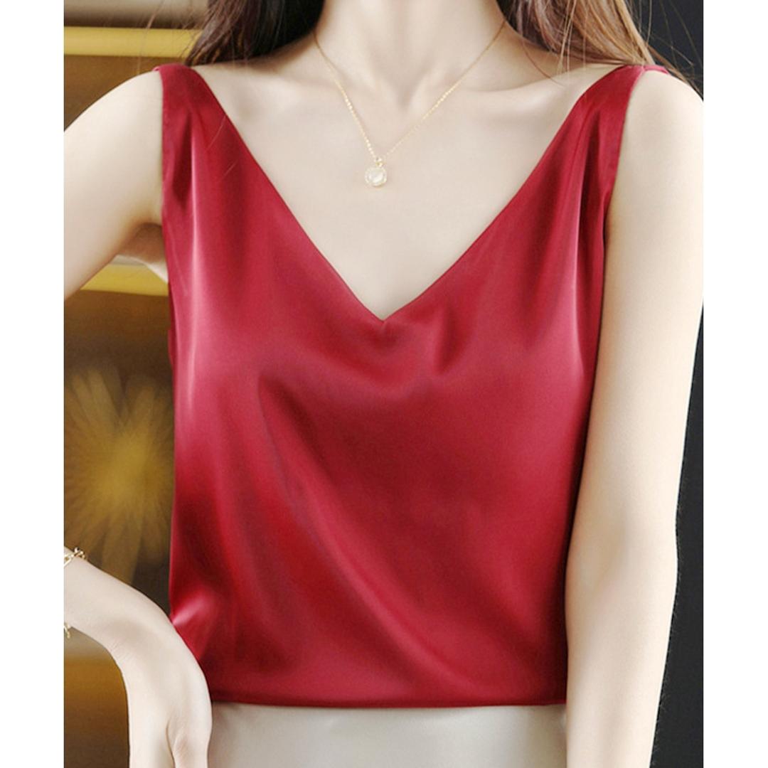 キャミソール カップなし 通販 キャミタンク サテンキャミ さらさら レディース トップス インナー 大人 かわいい きれいめ 上品 シンプル 無地 オフィスカジュアル おしゃれ 可愛い 女性 top-099 ダイヤモンドハーツ Diamond Hearts レッド Mサイズ